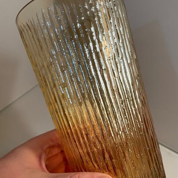 Pair Large Vintage Jeannette Tree Bark Variant Carnival Glass 23 oz Glasses - Picture 3 of 11